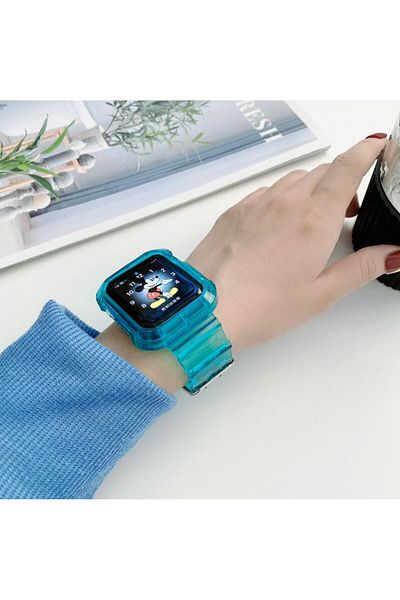 REDz Accessories Curea 2 în 1 cu husă, pentru Apple Watch, rezistentă la șocuri, silicon, turcoaz - ceas 38/40/41 mm