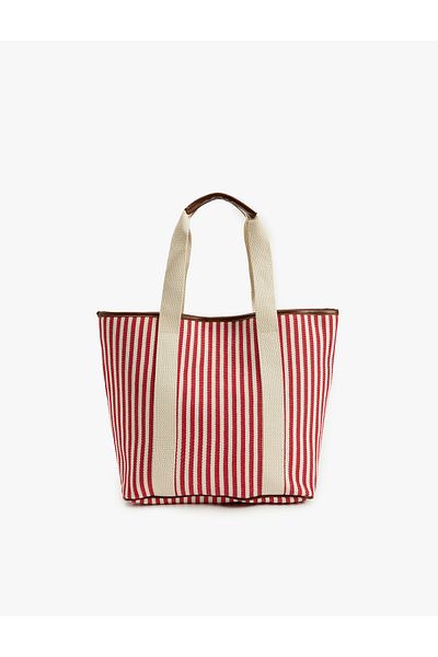 Koton Color Block Tote Bag with Striped Handle