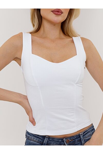 BiRiBU Beyaz Kare Yakalı Korse. Şekillendirici Bağcıksız Fermuarlı Korse,