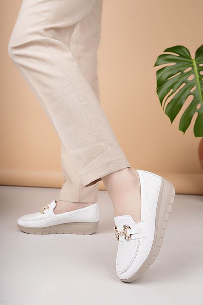Nesil Shoes Neyna 1047 White Wedge Heel Women's Shoes