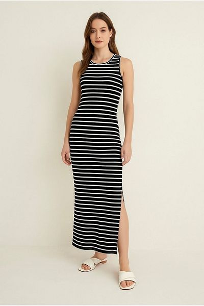 İYMES COLLECTİON Long knitted dress with striped slit