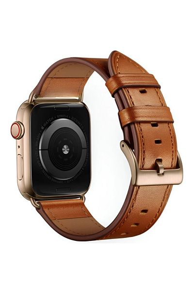 REDz Accessories Classic Charm Strap, Apple Watch, Leather Effect, Adjustable, Brown And Rose-gold - 44/45/46/49 Mm