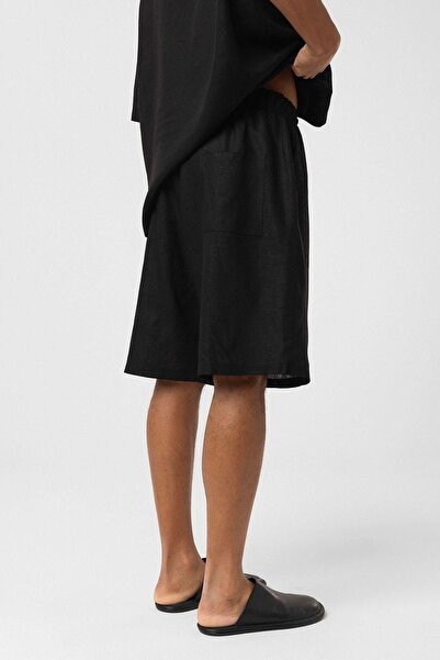 VAMOSCLO Oversize Keten Şort Siyah