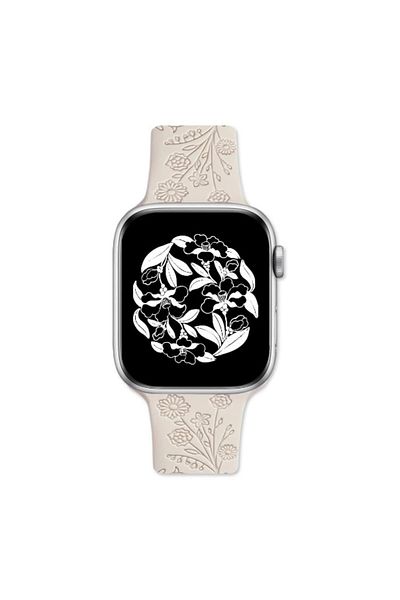 REDz Accessories Curea cu imprimeu floral, silicon, pentru Apple Watch, reglabilă, gravată, Starlight - 44/45/46/49 mm