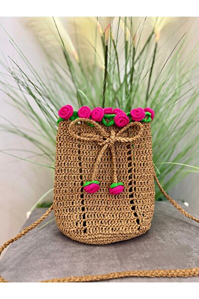 YELİZ HANDMADE El örgüsü büzgülü torba çanta kağıtip çanta hasır çanta