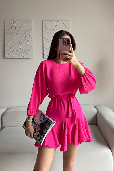 Sindimoda Etek Volanlı Mini Kuşaklı Elbise 545