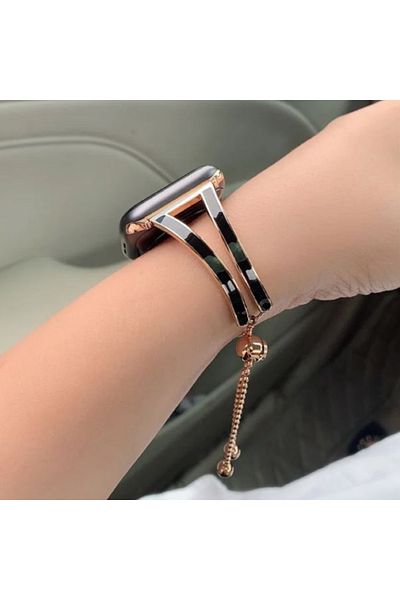 REDz Accessories Deluxe Strap For Apple Watch, Fashion, Stainless Steel, Women, Rose-gold And Black - 44/45/46/49 Mm