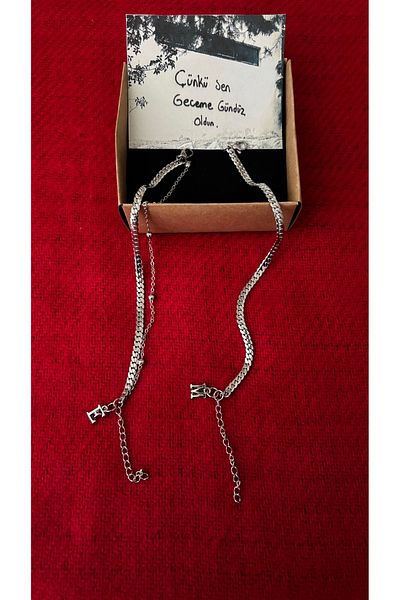 derokas Set of 2 Silver Color Tarnish-Free Steel Set with E-M Letter for Lovers