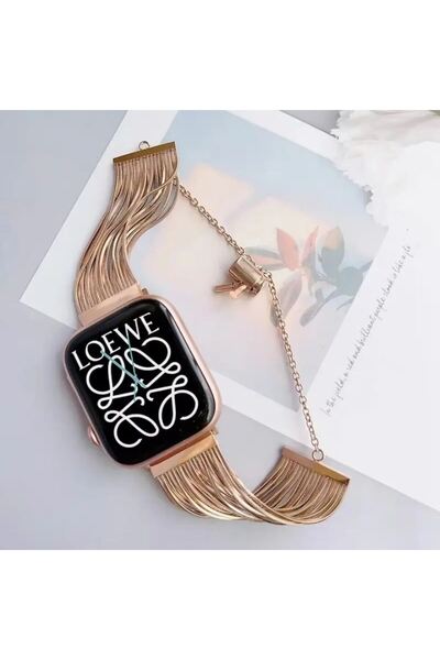 REDz Accessories Βραχιόλι πολλαπλών συνδέσμων για Apple Watch, Μοντέρνα εμφάνιση, Μεταλλικές αλυσίδες, ροζ χρυσό - 44/45/46/49 mm