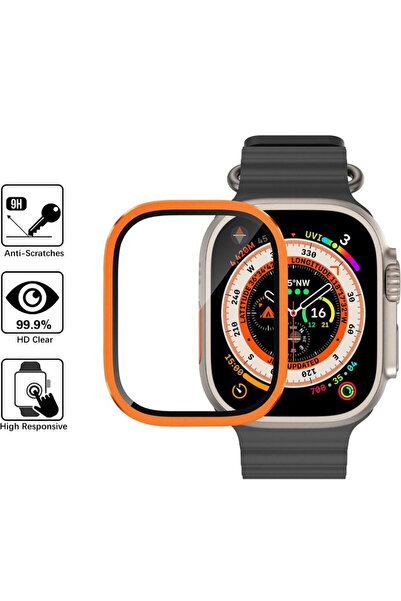 REDz Accessories Glass Screen Protector, Compatible with Apple Watch Ultra 49mm, Full size, Colored edges, Orange