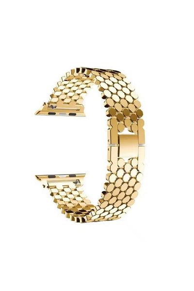 REDz Accessories Metal Link Strap For Apple Watch, Hexagon, Fashion, Gold - 38/40/41 Mm