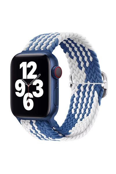REDz Accessories Curea Solo Loop, elastică, Apple Watch, reglabilă, textilă, albastră/albă - 38/40/41 mm