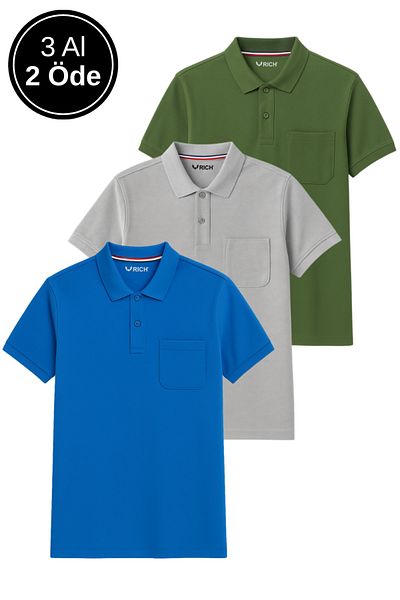 Rich Men's 3 Pack Slim Fit T-Shirt Slim Fit Breathable Fabric Polo Neck T-Shirt