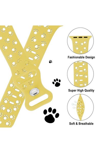 REDz Accessories Puppy Paws Sport Strap, For Apple Watch, Puppy Paws Design, Silicone, Yellow - 44/45/46/49 Mm