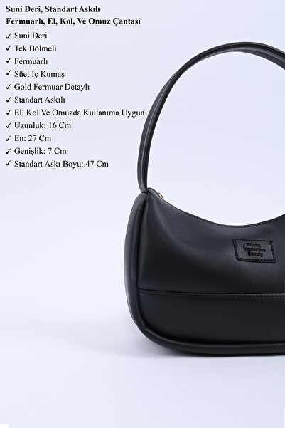 SHAKA Black Shk229 Faux Leather, Zippered Single Compartment, Baguette Model Hand, Arm and Shoulder Bag
