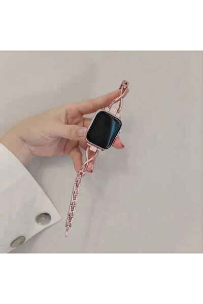 REDz Accessories Λουράκι για Apple Watch, Μοντέρνο, Κρύσταλλα Ζιρκονίας, Ανοξείδωτο Ατσάλι, Γυναικείο, Ροζ-Χρυσό - 38/40/41 mm