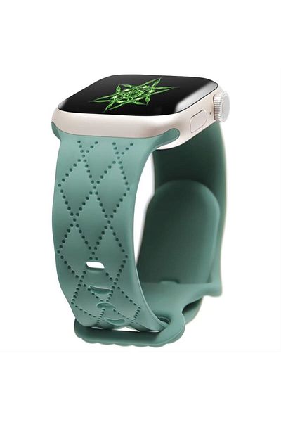 REDz Accessories Diamond Strap, Butterfly Buckle, For Apple Watch, Adjustable, Silicone, Green - 44/45/46/49 Mm