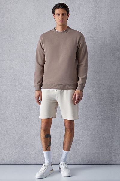 GRIMELANGE Adams Men's Soft Organic Cotton Regular Fit Mink Sweatshirt with Fleece Inside
