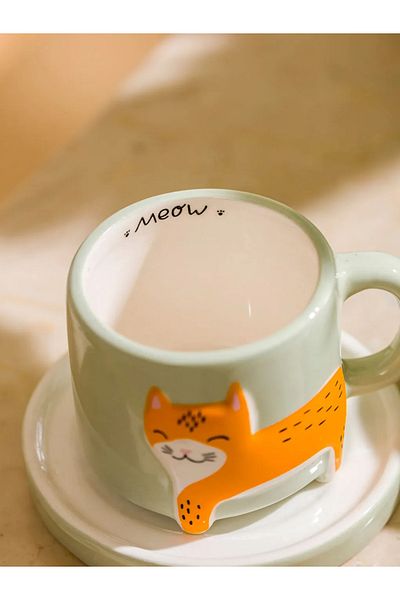 LC Waikiki Lcw Home Mixed Cat Figured 2-Person Ceramic Coffee Cup Set 80 ml