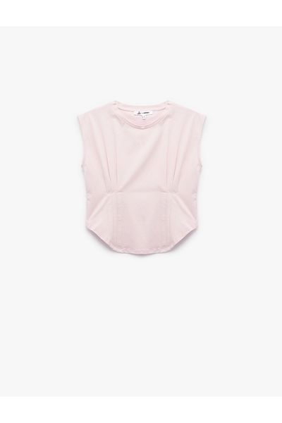 Koton Crew Neck Corset Detailed Slim Fit Sleeveless Crop T-Shirt