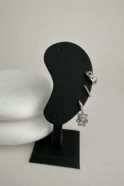 Modex Silver Color Teddy Bear Figured Triple Earrings Set