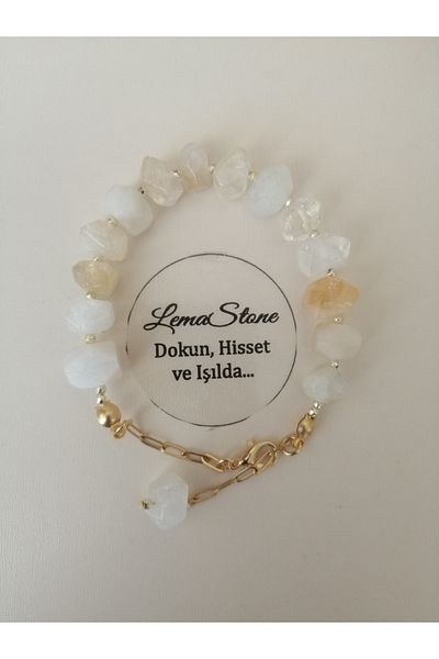 LemaStone Raw Citrine Stone ,Hematite Stone Steel Chain Necklace and Bracelet Set