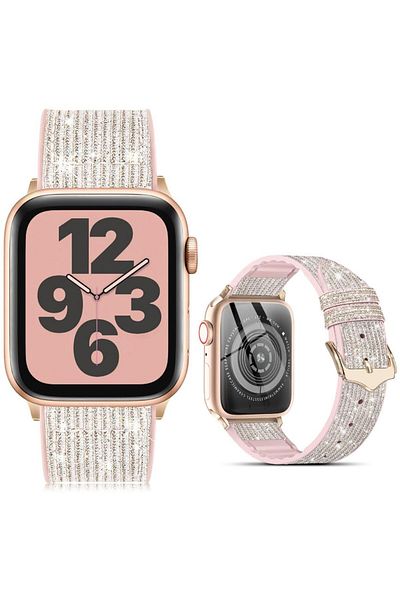 REDz Accessories Curea cu sclipici pentru Apple Watch, Colecția Glitter, silicon, argintiu - 44/45/46/49 mm