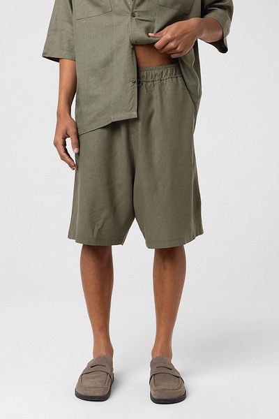 VAMOSCLO Oversized linen shorts khaki