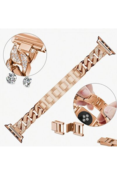 REDz Accessories Λουράκι για Apple Watch Look, Ανοξείδωτο Ατσάλι, Αλυσίδα/Κρίκοι με Κρύσταλλα, Ροζ Χρυσό - 38/40/41 mm