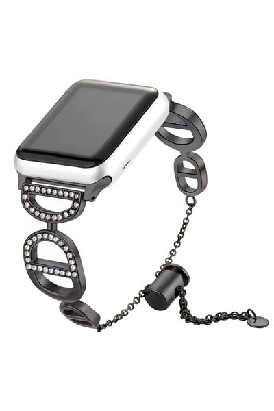 REDz Accessories Curea din cristal D, elegantă, pentru Apple Watch, design vestimentar, metalică, neagră - 44/45/46/49 mm