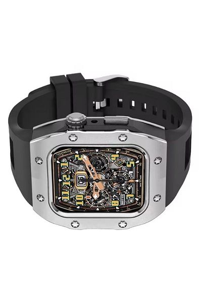 REDz Accessories Hybrid Star Case with Strap for Apple Watch 44/45mm, Adjustable, Black and Silver