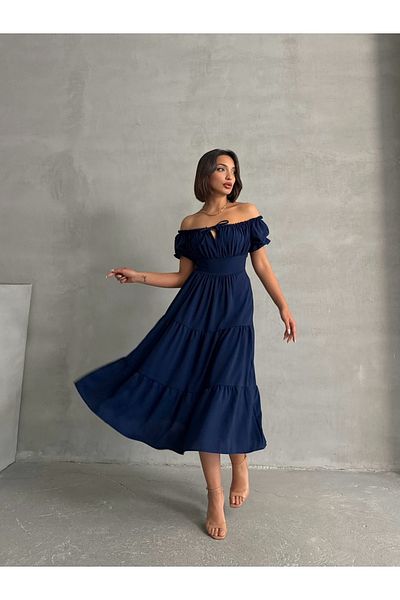 BEJNA Women's Gathered Collar Stretch Dress