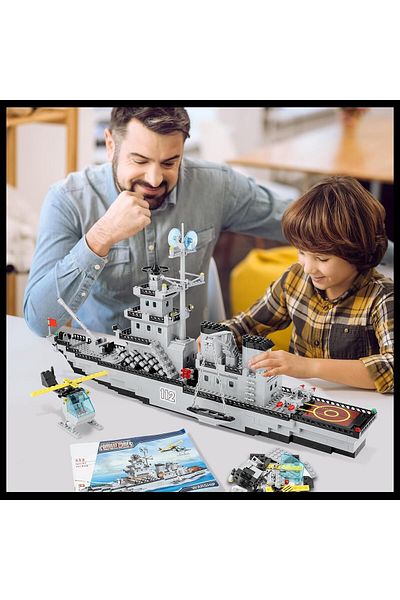 Yelajoy Battleship Building Block Toy Set, Including Large Cruiser with Helicopter,City Lifeboat, Boy Game