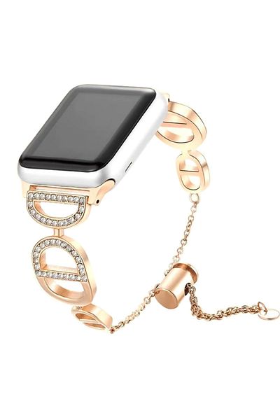REDz Accessories Crystal D Strap, Elegant, For Apple Watch, Fashion Design, Metallic, Rose Gold - 44/45/46/49 Mm