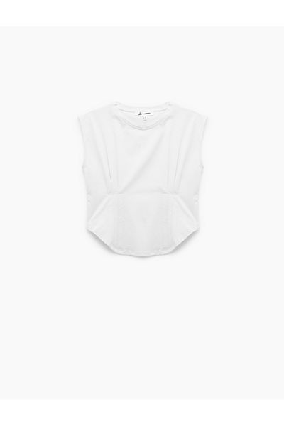 Koton Crew Neck Corset Detailed Slim Fit Sleeveless Crop T-Shirt