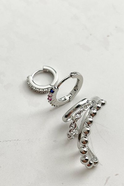 Modex Silver Color Triple Single Earring Set