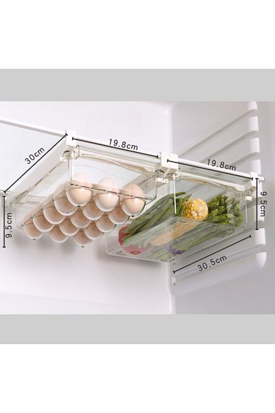 Viyogo Set of 2 boxes for storing vegetables and 15 eggs with support, attaches to the refrigerator shelf