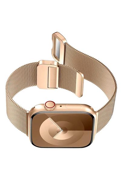 REDz Accessories Milanese Fabric Strap, Magnetic, For Apple Watch, Double Clasp, Metallic, Rose Gold - 38/40/41 Mm