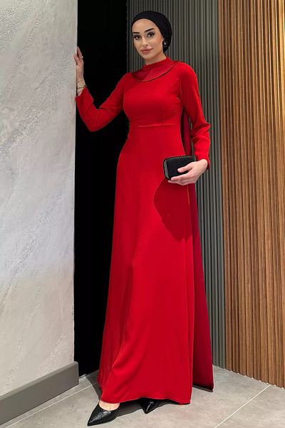 julude Βραδινό φόρεμα με λεπτομέρεια Red Pearl Hijab