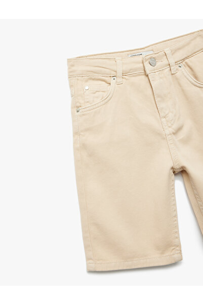 Koton Pamuklu Beli Ayarlanabilir Lastikli Düğmeli Slim Fit Jean Şort