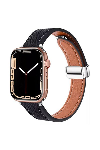 REDz Accessories Curea ultra-subțire atemporală, pentru Apple Watch, efect de piele, neagră - 38/40/41 mm