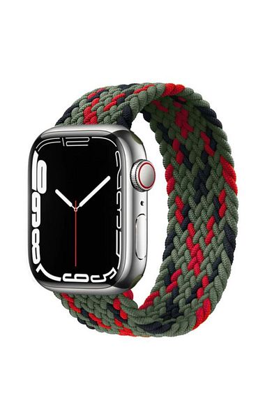 REDz Accessories Solo Loop Strap, Compatible with Apple Watch, Elastic, Dark Green/Red - 38/40/41 mm, Large