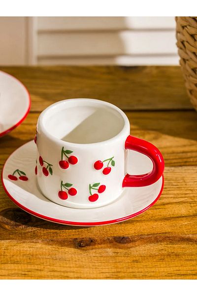 LC Waikiki Lcw Home Cherry Printed 2-Person Ceramic Coffee Cup Set 100 ml