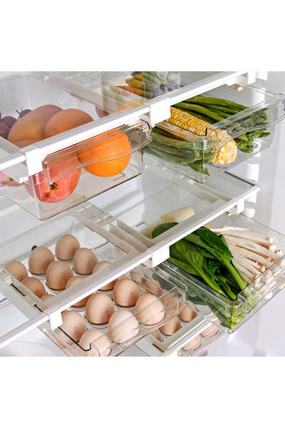 Viyogo Set of 2 boxes for storing vegetables and 15 eggs with support, attaches to the refrigerator shelf