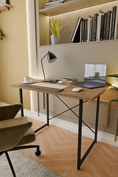 FurnatureDesign Dekoratif Metal Ayaklı Çalışma Masası Ders Masası Bilgisayar ...