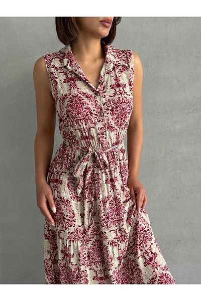 BEJNA Women's Patterned Shirt Collar Summer Maxi Dress