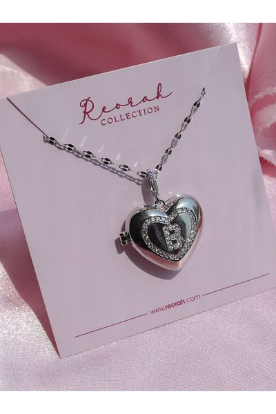 Reorah Collection Heart Letter Locket Steel Necklace-Letter B