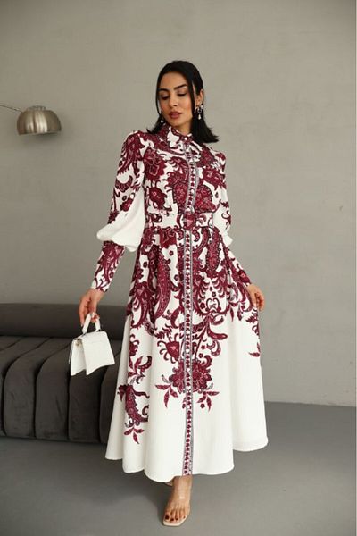 WellWay Atlas Fabric Dress (Belt Included)-Red-4220 Nhn121