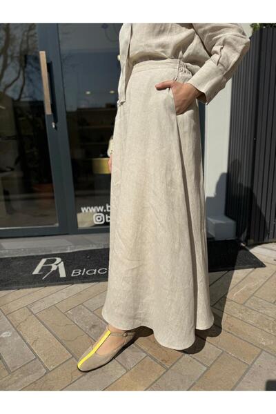 TERZİ DÜKKANI Linen Women's Flared Skirt Beige