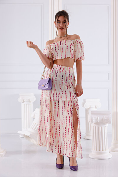 LA PANTE set Set de bluză și fustă pentru femei, cu talie legată, cu umăr dez...